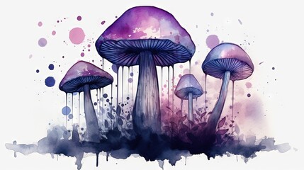  a group of purple mushrooms sitting on top of a field.  generative ai