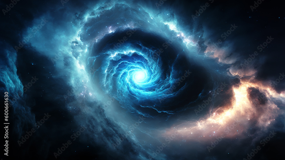 Birth of a star in space during a nebula explosion. Nuclear fusion of ...