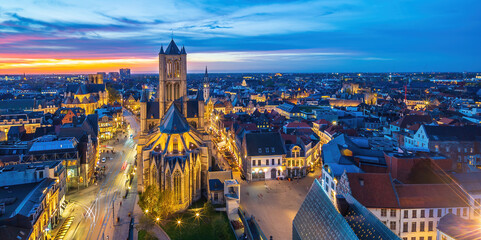 Wall Mural - Historic city of downtown Ghent, cityscape of Belgium