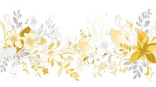  A White And Yellow Floral Background With Flowers And Leaves On A White Background.  Generative Ai
