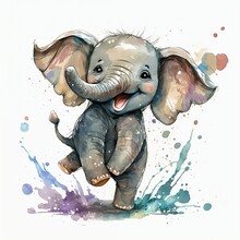 Water Color Baby Elephant 