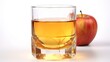  a glass of apple juice next to an apple on a white background.  generative ai