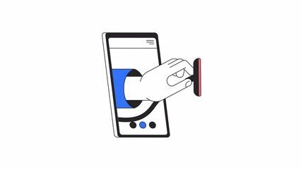 Wall Mural - online doctor examination animation. animated 2d cartoon flat colour line object. hand holding steth