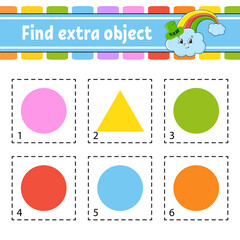 Find extra object. Educational activity worksheet for kids and toddlers. Game for children. St. Patrick's day. Cute characters. Vector illustration.