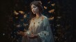 beautiful woman walking surrounded with butterfly, Generative Ai