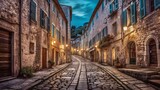Fototapeta Uliczki - Charming European village with cobblestone alley. Generative AI