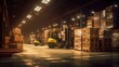 © Svfotoroom - Photo of a large warehouse with goods, a loader sorts goods. Generative ai.