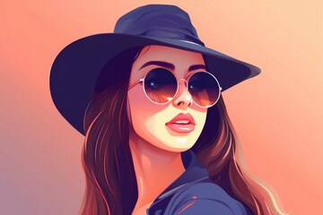 woman portrait design poster illustration glasses label fashion style modern girl. Generative AI.