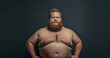 © annebel146 - Portrait of confident happy caucasian middle aged man overweight, self-love concept,body-positivity, weight loss, body and health care, self loving plus size men
