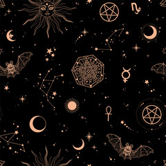 Sticker - Seamless esoteric pattern with different esoteric elements