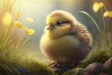 Cute Baby Easter Chick In Nature As Illustration