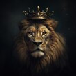 Portrait of Lion with King Crown. Generative Ai