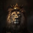 Portrait of Lion with King Crown. Generative Ai