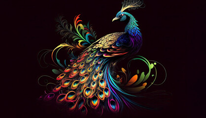 Wall Mural - Modern colorful peacock bird as wallpaper background (Generative AI)