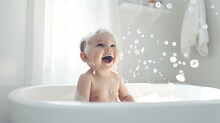 A Baby Happy Bath Time, A Child Laughing In Bath Tub, Generative Ai
