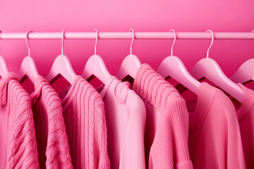 pink clothes hang on a rack with one of them pink generative ai