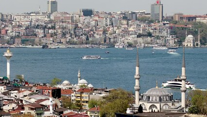 Wall Mural - Various vessels sail across the Bosphorus strait in Istanbul, Turkey