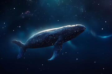  Big whale is floating in starry night sky in abstract dreamy mood generative ai