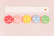 emoticon on multicolor round paper cut and slide bar move to happy face for good feedback rating and positive customer review, mental health assessment, child wellness, wellbeing concept