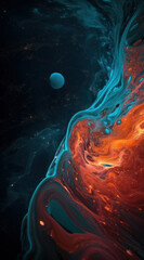 Wall Mural - Paint nebula abstract background with a blend of space, liquid, and vibrant colors. Design with captivating textures and patterns that evoke a sense of cosmic exploration and wonder. Generative AI.