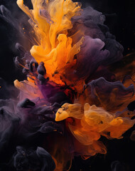 Wall Mural - orange and black abstract paint water image, featuring vibrant hues of orange, contrasting with deep