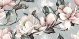 Fototapeta Do pokoju - Watercolour Seamless Surface Pattern Tile: Vintage Pink & White Shabby Chic Delicate Magnolia Floral  Pattern Never Ending Pastel Isolated Background: Textiles, Wallpaper & Home Decor. Generative AI.