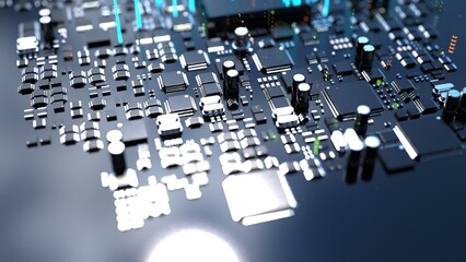 Wall Mural - 3d illustration of various chips on a printed circuit board with a vivid effect