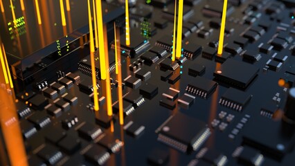 Wall Mural - 3d illustration of various chips on a printed circuit board with a vivid effect