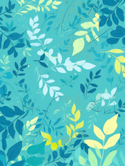 Wall Mural - Nature-inspired design showcases the beauty of trees, leaves, and plants in various shades of green and blue, celebrating the essence of spring and summer. Drawing of foliage. Generative AI.