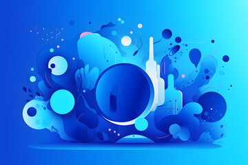 Wall Mural - Computer mouse sitting on top of blue surface with bubbles and bubbles around it. Generative AI.