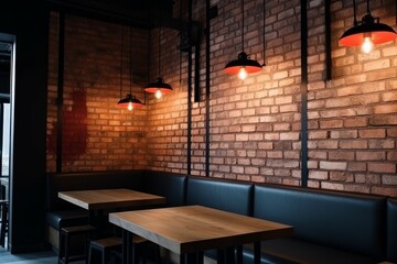 Wall Mural - Red brick wall restaurant light. Generate Ai