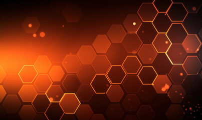 Abstract orange color background or wallpaper with hexagons, Generative AI