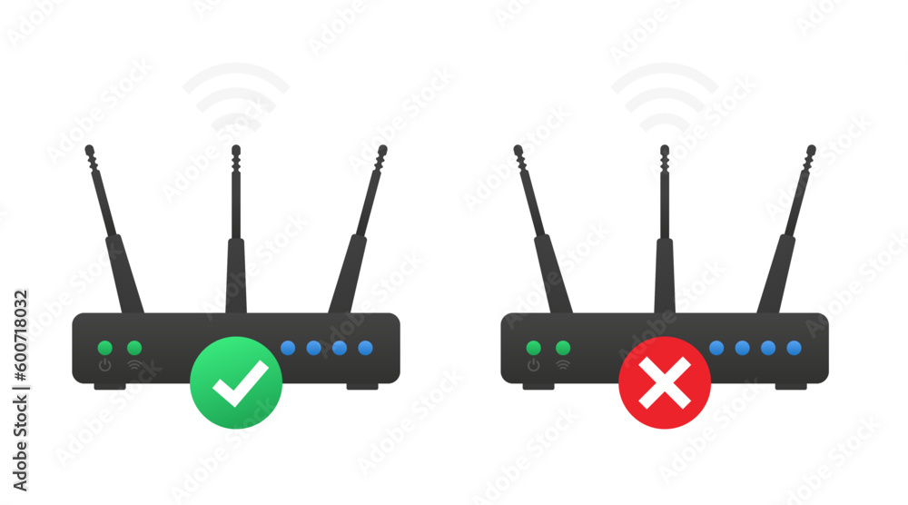 No connection server or internet. Check and cross marks isolated on ...