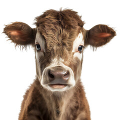 Wall Mural - Full face of a small calf close up. Isolated on a transparent background. KI.