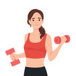 © lioputra - a woman is doing exercise with dumbbell. Flat vector illustration isolated on white background