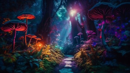 Wall Mural - magical forest in the moonlight