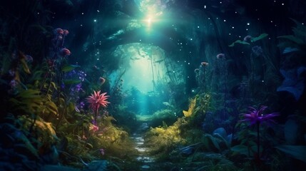 Wall Mural - magical forest in the moonlight