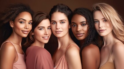 Wall Mural - a diverse group of beautiful women with natural beauty and glowing smooth skin. portrait of many att