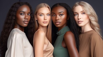 Wall Mural - a diverse group of beautiful women with natural beauty and glowing smooth skin. portrait of many att