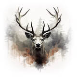 Illustration of a deer in the forest by generative AI