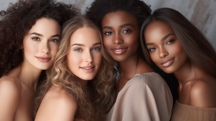 Wall Mural - a diverse group of beautiful women with natural beauty and glowing smooth skin. portrait of many att