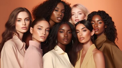 Wall Mural - a diverse group of beautiful women with natural beauty and glowing smooth skin. portrait of many att