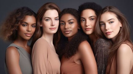 Wall Mural - a diverse group of beautiful women with natural beauty and glowing smooth skin. portrait of many att