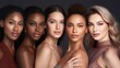© Salsabila Ariadina - A diverse group of beautiful women with natural beauty and glowing smooth skin. Portrait of many attractive female fashion models with great skincare of all races, tones and style, Generative AI