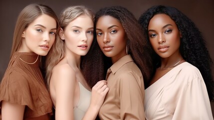 Wall Mural - a diverse group of beautiful women with natural beauty and glowing smooth skin. portrait of many att