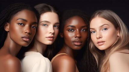 Wall Mural - a diverse group of beautiful women with natural beauty and glowing smooth skin. portrait of many att