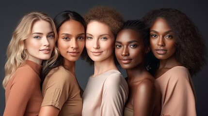 Wall Mural - a diverse group of beautiful women with natural beauty and glowing smooth skin. portrait of many att
