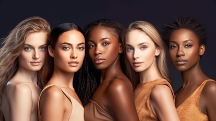 Wall Mural - a diverse group of beautiful women with natural beauty and glowing smooth skin. portrait of many att