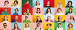 © master1305 - Collage made of portraits different people of diverse gender and age smiling, showing positivity against multicolored background. Concept of human emotions, youth, lifestyle, facial expression. Ad