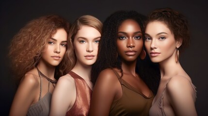 Wall Mural - a diverse group of beautiful women with natural beauty and glowing smooth skin. portrait of many att